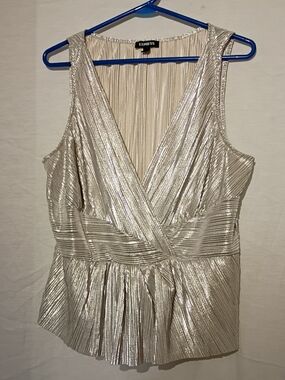 Express Silver Metallic Pleated Wrap Tank Top